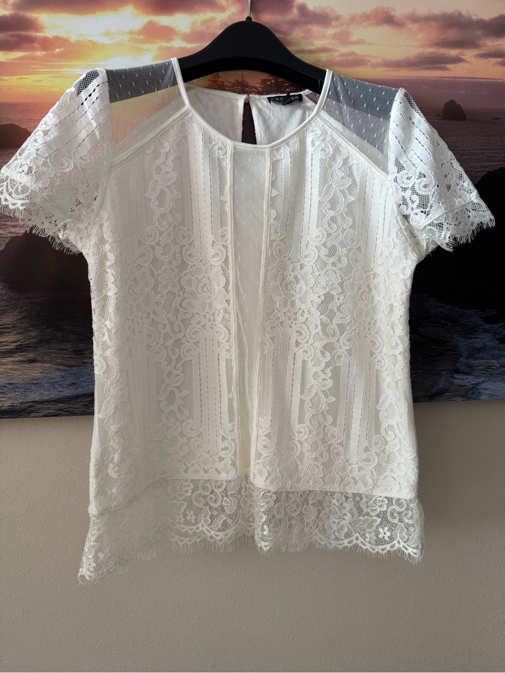 Express White Lace Short-Sleeve  Top/ S/ New